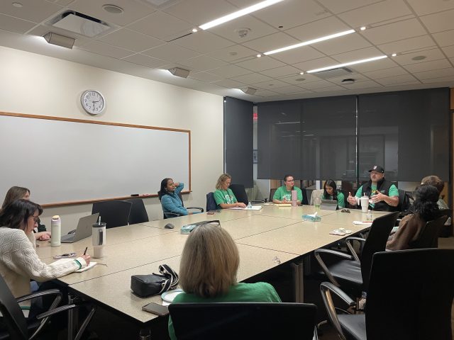 Dex Tuttle talks to students and staff 