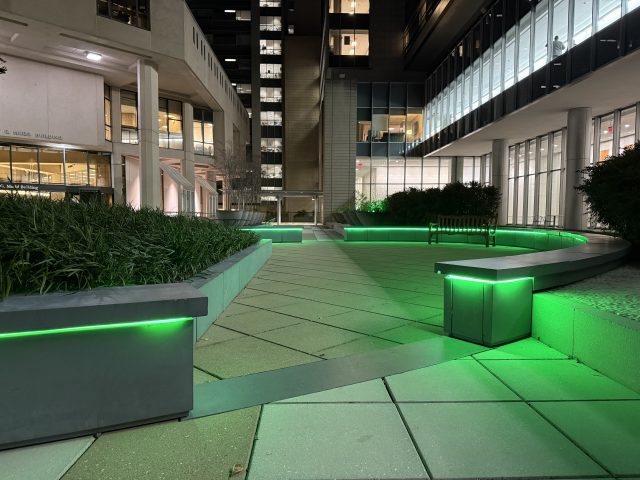 Duke University Hospital courtyard outside Seely G Mudd Building